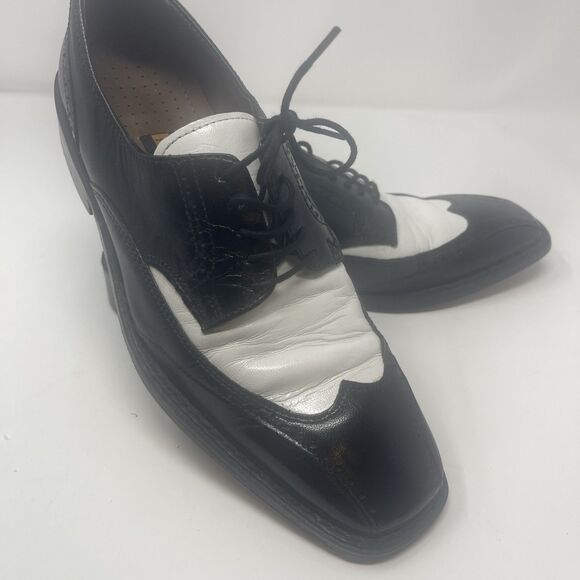 Vintage Stacy Adams 7 1/2 M Rockabilly Wingtip Oxford Shoes Two Tone Black White